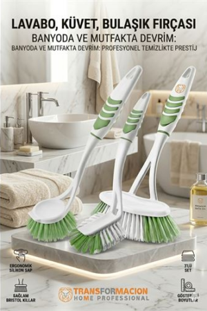 3'lü Profesyonel Temizlik Fırçası Seti - Ergonomik Banyo