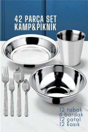 42 Parça Tabak Kase Bardak Çatla Kaşık Seti Kamp Piknik Seti  . Mutfak Ürünleri ve Mutfak Ekipmanları.