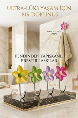 4'lü Dekoratif Çiçekli Askı Seti - Banyo Askısı Mutfak Askısı Sanatsal Organizasyon . Ev Ürünleri ve Ev Ürünleri.