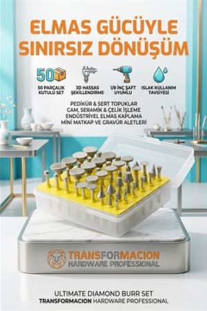 50 Parça Elmas Uçlu Döner Törpü ve Freze Seti - Pedikür Nasır