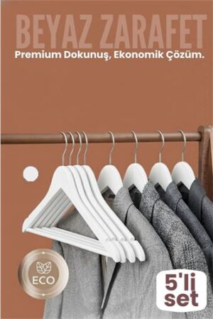 5'li Lüks Beyaz Elbise Ceket Askısı - Ergonomik & Kaymaz Plastik Askı Seti -  Ahşap Görünümlü . Ev Ürünleri ve Ev Ürünleri.