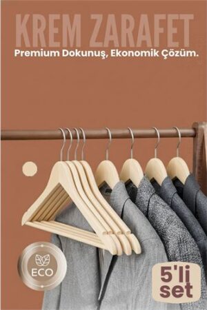5'li Lüks Krem Elbise Ceket Askısı - Ergonomik & Kaymaz Plastik Askı Seti -  Ahşap Görünümlü . Ev Ürünleri ve Ev Ürünleri.