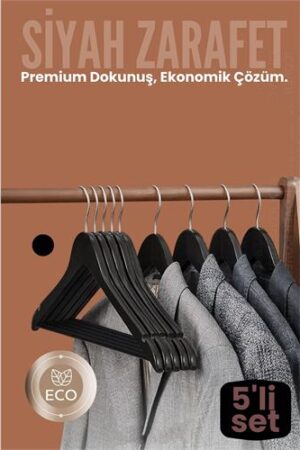 5'li Lüks Siyah Elbise Ceket Askısı - Ergonomik & Kaymaz Plastik Askı Seti -  Ahşap Görünümlü . Ev Ürünleri ve Ev Ürünleri.