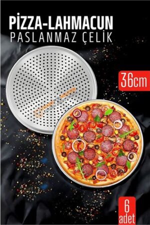 6 lı  Paslanmaz Çelik Pizza-Lahmacun Tepsisi – Delikli Tasarım ile Mükemmel Pişirme  36 cm . Mutfak Ürünleri ve Mutfak Ekipmanları.