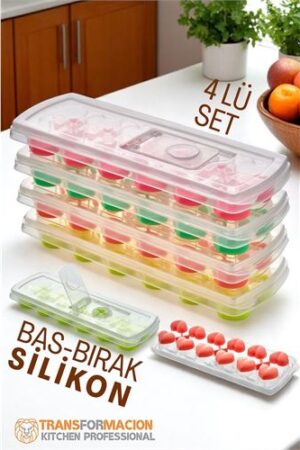 Buz Kalıbı - Bas-Bırak Kapaklı Silikon Buz Kalıbı 4 lü SET . Mutfak Ürünleri ve Mutfak Ekipmanları.