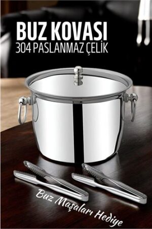 Buz Kovası 304 Paslanmaz Çelik ve Buz Maşası Seti Buz Termosu . Mutfak Ürünleri ve Mutfak Ekipmanları.
