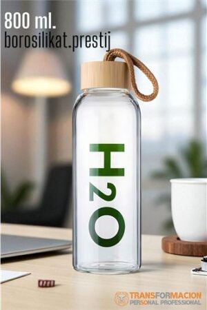 Cam Matara - 800 Ml Bambu Kapaklı Borosilikat Cam Matara - Ofis Matarası . Mutfak Ürünleri ve Mutfak Ekipmanları.