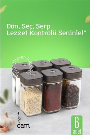 Cam Tuzluk Baharatlık – 360° Döner Kapaklı | 3 Delik Tipiyle Ayarlanabilir Akış  6 ADET . Mutfak Ürünleri ve Mutfak Ekipmanları.