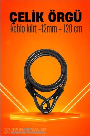Çelik Örgü Kablo Kilit 12mm 120 cm Bisiklet Kilidi Motosiklet Kilidi Eşya Garaj Kilidi . Oto-Hırdavat ve Oto ve Hırdavat Ürünleri.