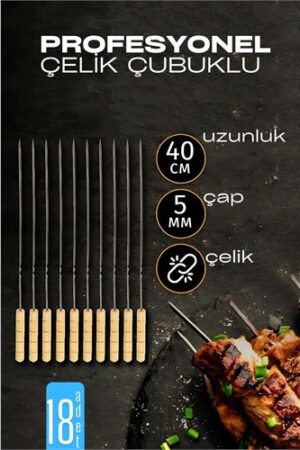 Çelik Şiş Çubuğu - Mangal Şişi Ahşap Saplı Kebap Şişi  18 Adet . Kişisel Ürünler ve Kişisel Ürünler.