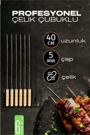 Çelik Şiş Çubuğu - Mangal Şişi Ahşap Saplı Kebap Şişi  6 Adet . Kişisel Ürünler ve Kişisel Ürünler.