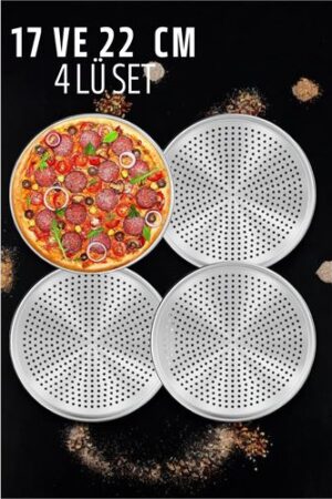 Delikli Pizza Lahmacun Tepsisi Çelik 17 ve 22 CM 4 lü SET . Mutfak Ürünleri ve Mutfak Ekipmanları.