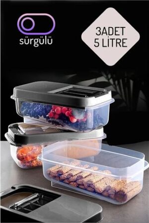 Erzak Bakliyat Saklama Kabı 3 lü Set 5 Lt Antrasit . Mutfak Ürünleri ve Mutfak Ekipmanları.