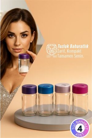 Giulia 4’lü Mini Cam Tuzluk Seti - 9 cm Modern Ergonomik Renkli Baharatlık Takımı . Mutfak Ürünleri ve Mutfak Ekipmanları.