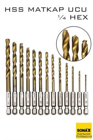 HSS Matkap Ucu 1/4 HEX  13 Parça HSS Tungsten Karbür Matkap Uç 1.5-6.5mm Titanyum . Oto-Hırdavat ve Oto ve Hırdavat Ürünleri.