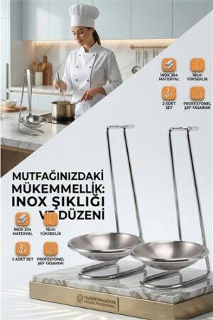 Inox Kepçe Standı - 2 li Kaşık Kepçe Standı- Profesyonel Şef Tasarımı . Mutfak Ürünleri ve Mutfak Ekipmanları.