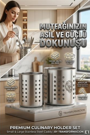 Inox Paslanmaz Çelik 2’li Kaşıklık Seti - 1mm Ultra Dayanıklı Tezgah Üstü Organizer . Mutfak Ürünleri ve Mutfak Ekipmanları.