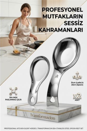Inox Paslanmaz Çelik Kaşık & Kepçe Altlığı Seti (2 Adet