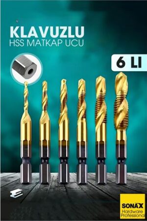Kılavuzlu HSS Matkap Ucu 6'lı SET M3-M10 Titanyum Kaplamalı . Oto-Hırdavat ve Oto ve Hırdavat Ürünleri.