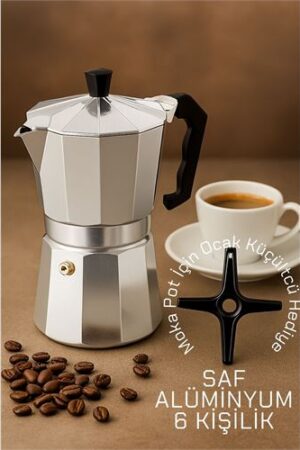 Klasik Italyan Moka Pot - 6061 Saf Alüminyum  Profesyonel Moka Pot - 6 kişilik . Mutfak Ürünleri ve Mutfak Ekipmanları.