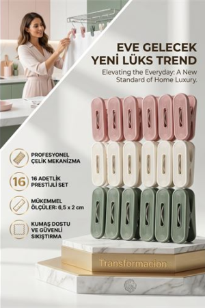 Lüks Çamaşır Mandalı Seti | 16'lı Çelik Yaylı İz Bırakmaz Profesyonel Mandal . Ev Ürünleri ve Ev Ürünleri.