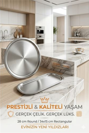 Masterpiece Çelik Tepsi Seti – Yuvarlak 28 cm & Dikdörtgen 34x15 cm . Mutfak Ürünleri ve Mutfak Ekipmanları.