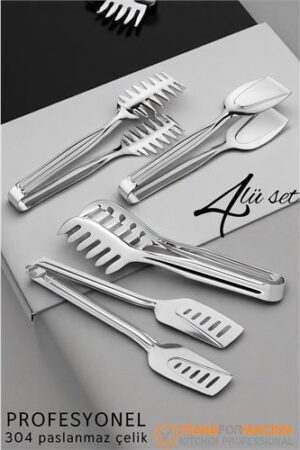 Mutfak Maşa Seti - Makarna Pasta Salata Çok Amaçlı Maşa 4 lü SET 304 Paslanmaz Çelik . Mutfak Ürünleri ve Mutfak Ekipmanları.