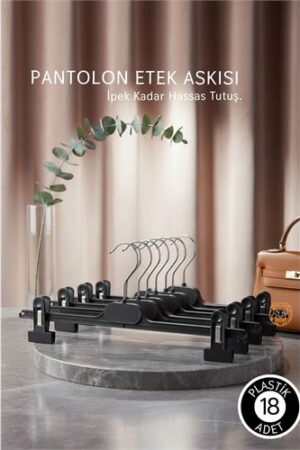 Premium Siyah Pantolon ve Etek Askısı - 18’li Set | Ayarlanabilir Metal Kıskaçlı Lüks Seri  . Ev Ürünleri ve Ev Ürünleri.