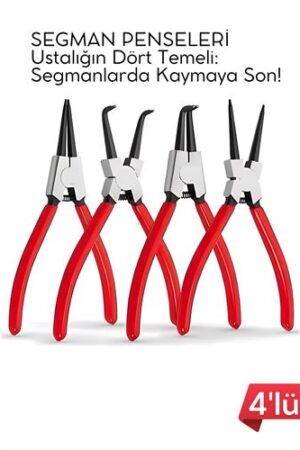 Profesyonel 4'lü Segman Pensesi Seti | 18 cm | İç Dış Eğri Düz Uçlu Yaylı Pense Takımı . Oto-Hırdavat ve Oto ve Hırdavat Ürünleri.
