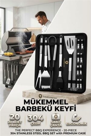 Profesyonel Barbekü Seti 20 Parça Çantalı Paslanmaz Çelik Mangal Maşa Spatula Fırça Şiş . Mutfak Ürünleri ve Mutfak Ekipmanları.