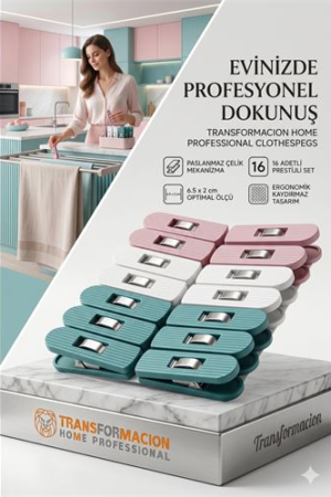 Profesyonel Çamaşır Mandalı | 16'li Çelik Mekanizmalı İz Bırakmaz Mandal Seti . Ev Ürünleri ve Ev Ürünleri.