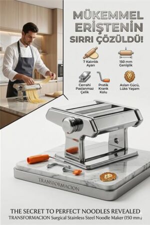 Profesyonel Erişte ve Makarna Makinesi - 7 Ayarlı Çelik Hamur Açma Spagetti Makinası  . Mutfak Ürünleri ve Mutfak Ekipmanları.