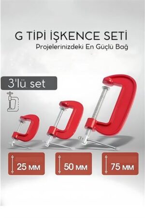 Profesyonel G Tipi İşkence Seti 3'lü: 25-50-75 mm Döküm Metal Ağaç İşleme ve Montaj Kelepçesi Takımı . Oto-Hırdavat ve Oto ve Hırdavat Ürünleri.