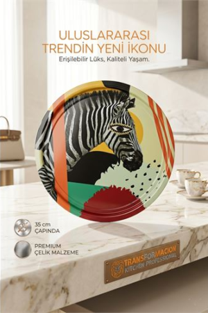 Rebel Sanatsal Tasarım Sunum Tepsisi - 35 cm Iconic Zebra Frida Keller Serisi . Mutfak Ürünleri ve Mutfak Ekipmanları.
