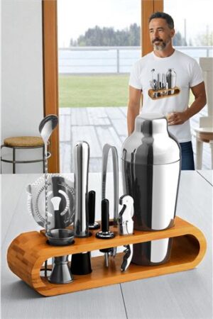 Shaker Kokteyl Set - 10 Parça 750 ML Shaker Coctail Set  Bambu Standlı . Kişisel Ürünler ve Kişisel Ürünler.