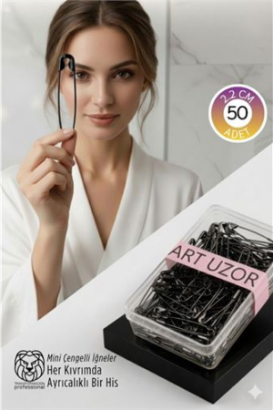 Siyah Mini Çengelli İğne Seti 50 Adet - 2.2 cm Paslanmaz Metal Tasarım