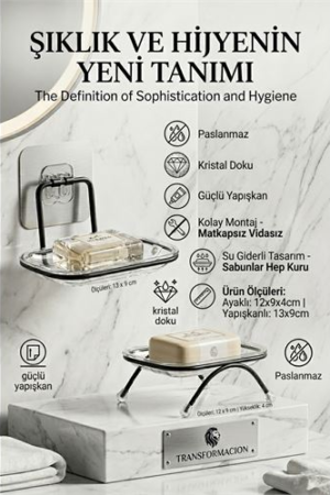 Yapışkanlı ve Ayaklı Sabunluk Seti – Su Giderli