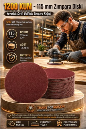12 ADET 1200 KUM Yuvarlak Cırtlı Zımpara Diski 115 mm Deliksiz Zımpara Kağıdı . Oto-Hırdavat ve Oto ve Hırdavat Ürünleri.