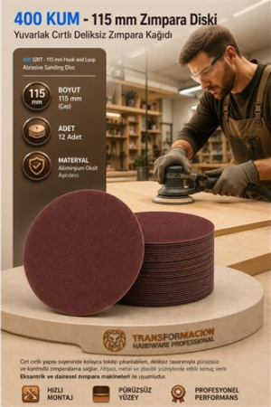 12 ADET 400 KUM Yuvarlak Cırtlı Zımpara Diski 115 mm Deliksiz Zımpara Kağıdı . Oto-Hırdavat ve Oto ve Hırdavat Ürünleri.