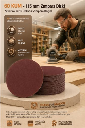 12 ADET 60 KUM Yuvarlak Cırtlı Zımpara Diski 115 mm Deliksiz Zımpara Kağıdı . Oto-Hırdavat ve Oto ve Hırdavat Ürünleri.