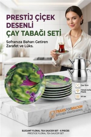 6'lı Çiçek Desenli Kırılmaz Çay Tabağı Seti | Lüks Plastik Sunum Tabağı . Mutfak Ürünleri ve Mutfak Ekipmanları.