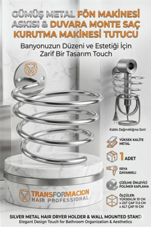 Gümüş Metal Fön Makinesi Askısı Duvara Monte Saç Kurutma Makinesi Tutucu . Ev Ürünleri ve Ev Ürünleri.