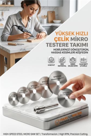 HSS Mini Daire Testere Seti 6+1  Mini Makine Uyumlu Metal Ahşap Plastik Kesici Disk . Oto-Hırdavat ve Oto ve Hırdavat Ürünleri.
