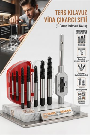 Ters Kılavuz Seti (6 Parça) Kırık ve Yalama Vida Çıkarıcı Kolu . Oto-Hırdavat ve Oto ve Hırdavat Ürünleri.