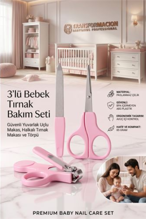 3'lü Bebek Tırnak Bakım Seti - Güvenli Yuvarlak Uçlu Makas