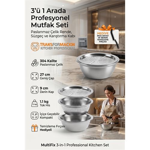 3'ü 1 Arada Profesyonel Mutfak Seti - Paslanmaz Çelik Rende 3'ü 1 Arada Profesyonel Mutfak Seti - Paslanmaz Çelik Rende