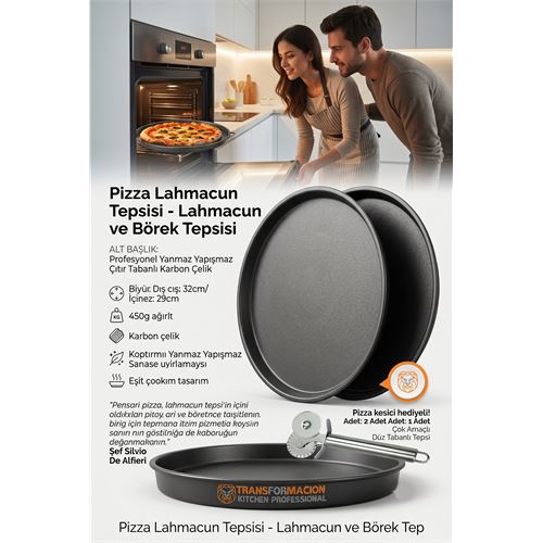 Çok Amaçlı Düz Pizza Tepsisi 32 cm - Yanmaz Yapışmaz Karbon Çelik Kek Çok Amaçlı Düz Pizza Tepsisi 32 cm - Yanmaz Yapışmaz Karbon Çelik Kek