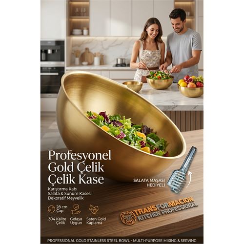 Gold Çelik Profesyonel Kase 28 cm - Çok Amaçlı Karıştırma Kabı Gold Çelik Profesyonel Kase 28 cm - Çok Amaçlı Karıştırma Kabı
