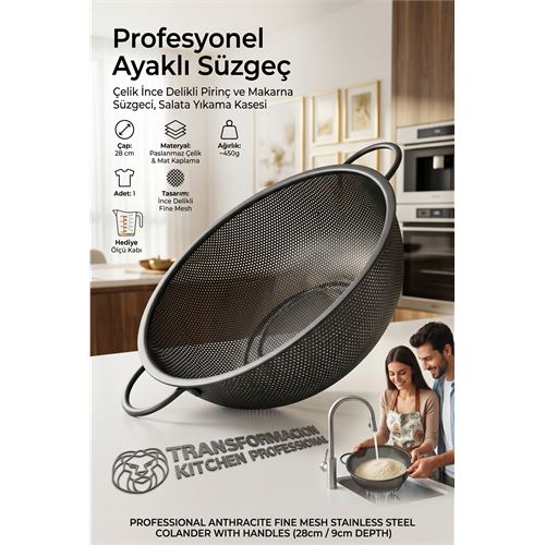 Profesyonel Ayaklı Süzgeç 28 cm - Paslanmaz Çelik İnce Delikli Pirinç ve Makarna Süzgeci Profesyonel Ayaklı Süzgeç 28 cm - Paslanmaz Çelik İnce Delikli Pirinç ve Makarna Süzgeci