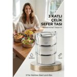 Sefer Tası Yemek Kabı Paslanmaz Çelik 3 Katlı 14 cm 3 LİTRE - Görsel 2